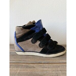 Coach Dreama Sneakers Suede Strap Wedges Size 6B Blue/Black/Tan